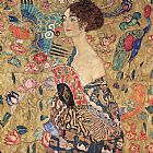 Gustav Klimt Canvas Paintings - Donna con ventaglio (Woman with Fan)